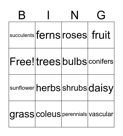 plants Bingo Card