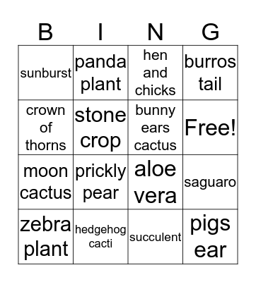 plants  Bingo Card