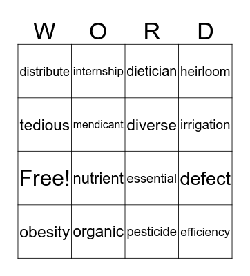 Vocabulary Bingo Card