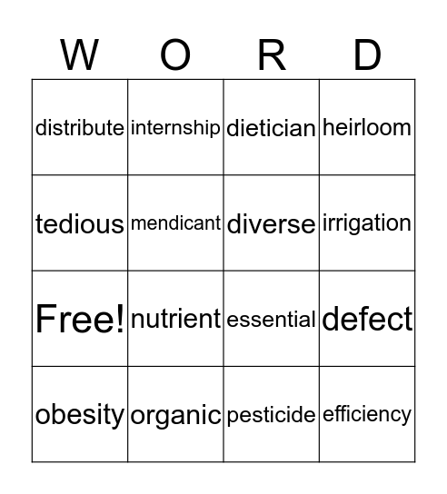 Vocabulary Bingo Card