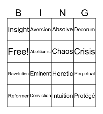 Vocab Bingo Card