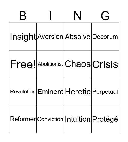 Vocab Bingo Card