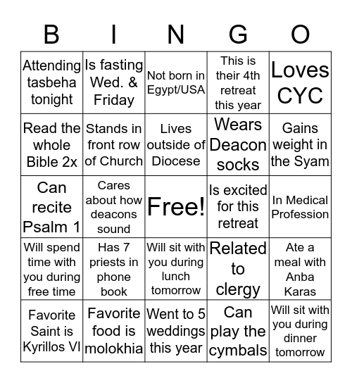 COPTIC BINGO Card
