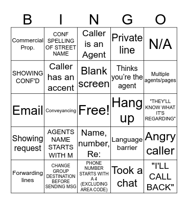 B I N G O Bingo Card