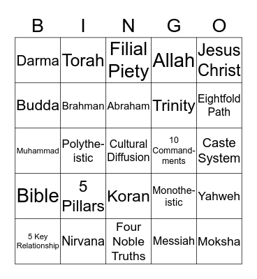 Belief Systems Review Bingo Card