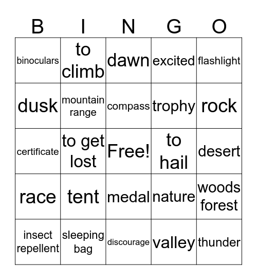 camp Bingo Card