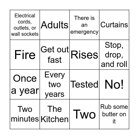Fire Safety Bingo Card