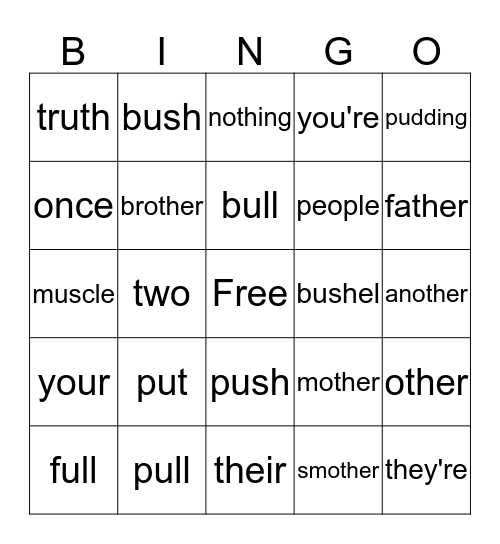 Irreg Words Kit 3a Bingo Card