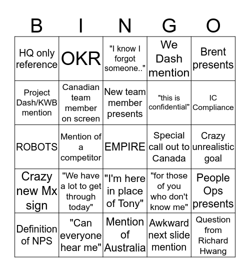 All Hands Bingo Card