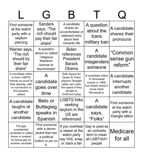 LGBTQ Presidential BINGO!  Bingo Card