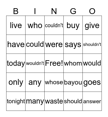 Irreg Word Kit 4a Bingo Card