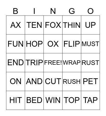 SHORT VOWEL BINGO Card