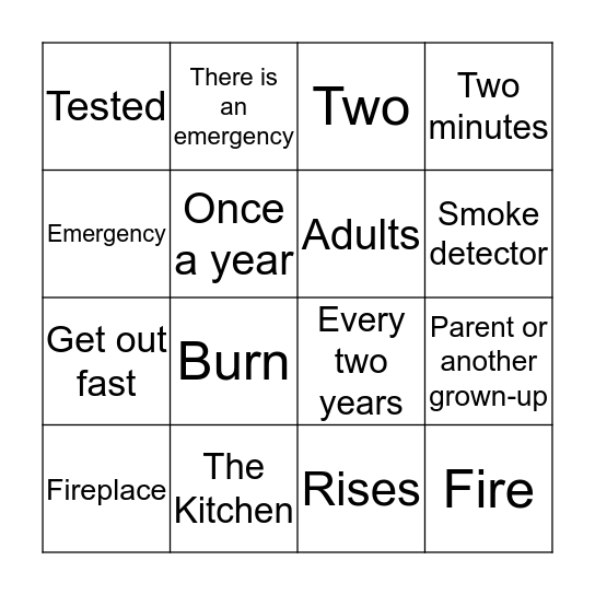 Fire Safety Bingo Card
