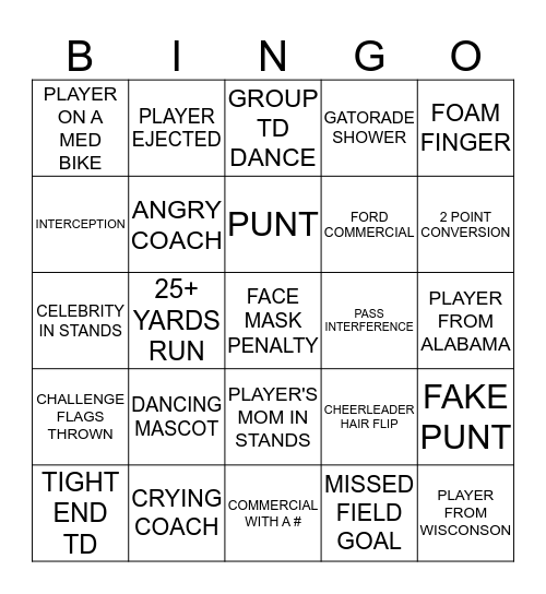 SEPT. 23, 2019. 2nd Half. Need to make an X for Bingo! Bingo Card
