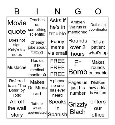 Blachly Bingo Card