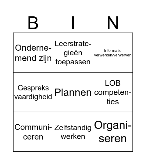 Competentie BINGO Card