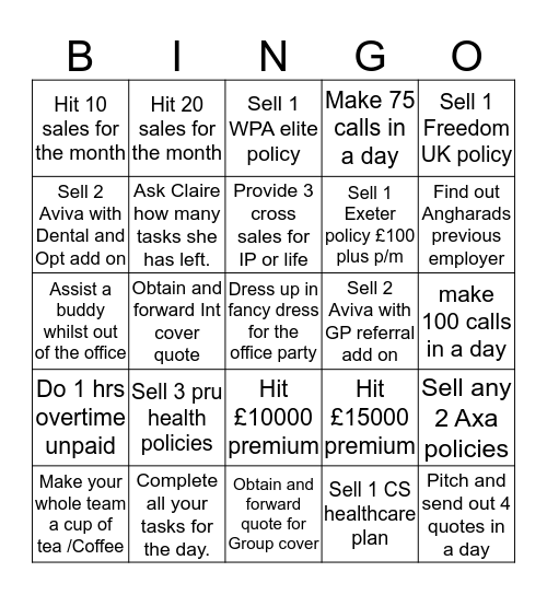 PMI Bingo Card