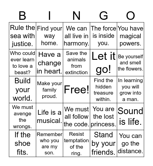 Movie Cinema Themes Bingo Card