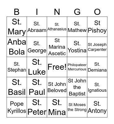 Coptic Bingo Card