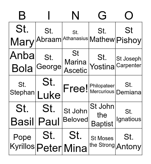 Coptic Bingo Card