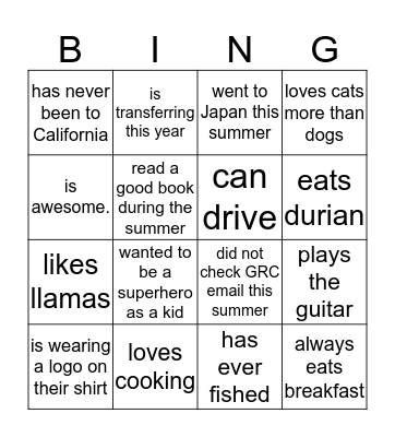 BINGO! Find someone who... Bingo Card
