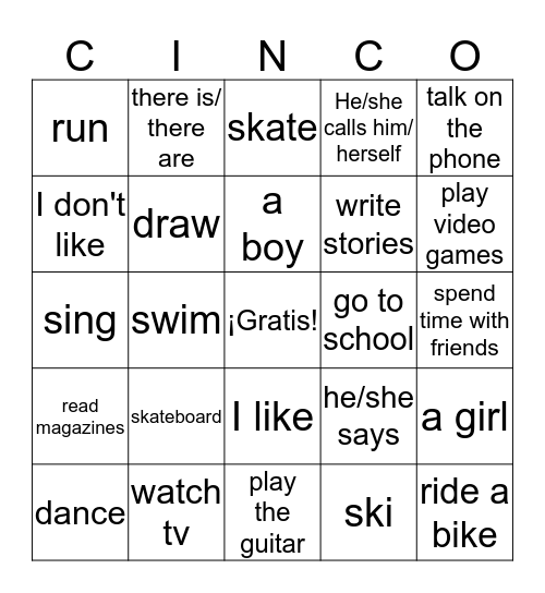 Chapter 1A Bingo Card