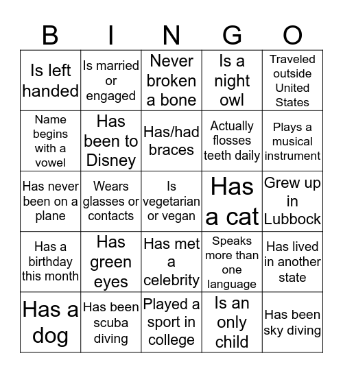 TTUHSC SGA Bingo Card