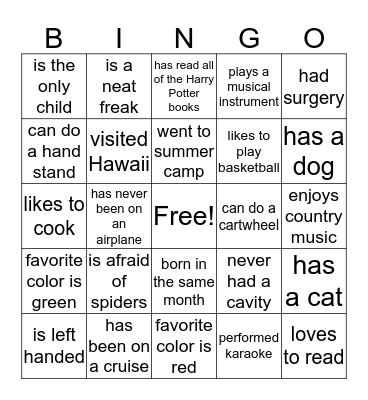 Find Someone Who Bingo Card