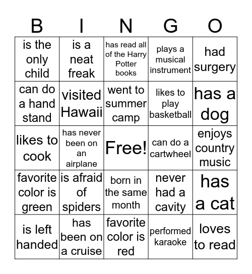 Find Someone Who Bingo Card