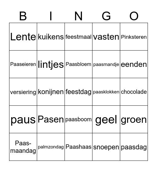 Paas Bingo Card