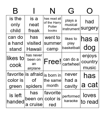 Find Someone Who Bingo Card