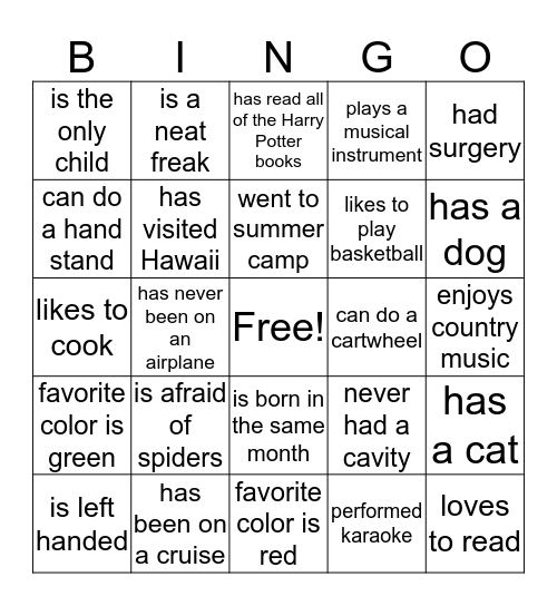 Find Someone Who Bingo Card