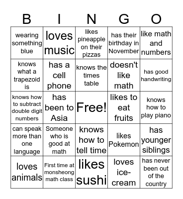 MA2  Bingo Card