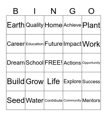 Plant a Seed Grow a Future Bingo Card