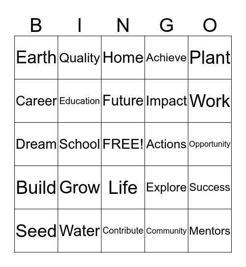 Plant a Seed Grow a Future Bingo Card