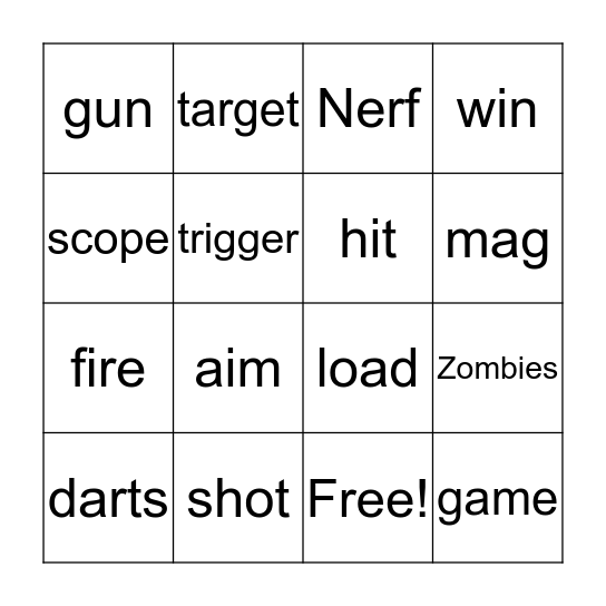 Nerf Gun Bingo! Bingo Card