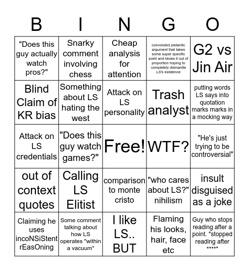 Salty Comments in an LS Thread Bingo Card