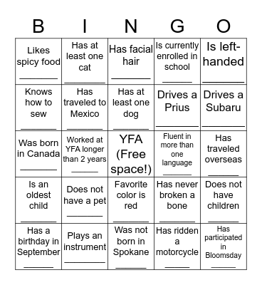 Blackout "People BINGO" Bingo Card