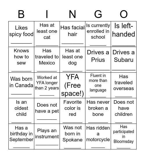 Blackout "People BINGO" Bingo Card