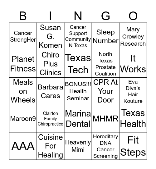 2019 Care2Fight Health & Wellness Fair Bingo Card