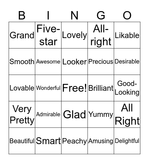 A BEAUTIFUL PERSON Bingo Card