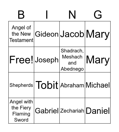 Angels of the Bible Bingo Card