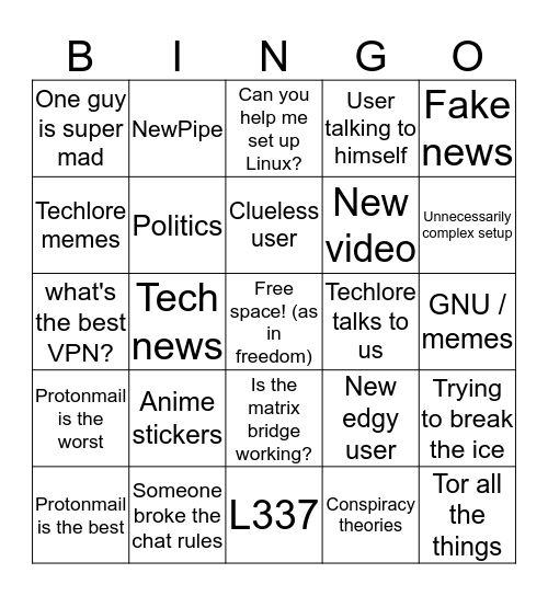Techlore Bingo Card