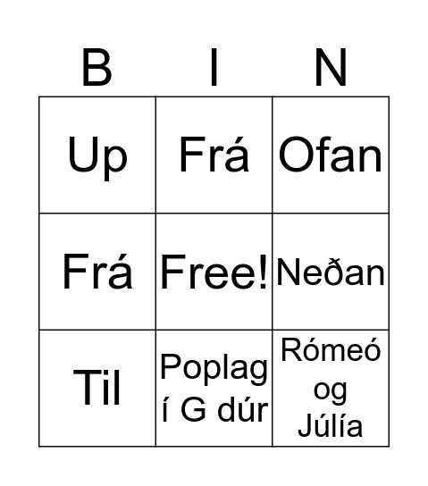 Music Bingo Card