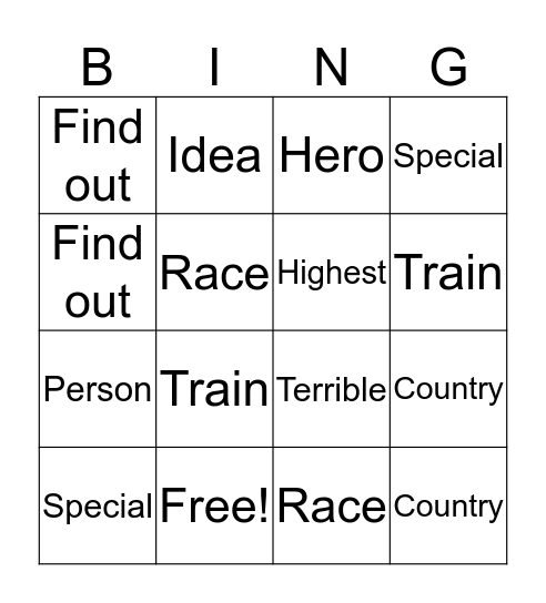 way to go! Bingo Card