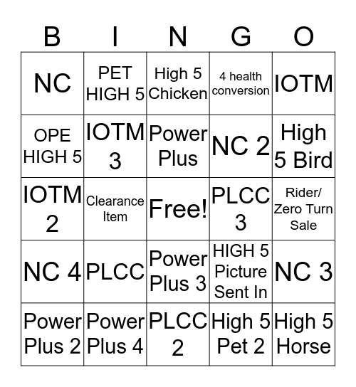 HIGH5 Bingo Card