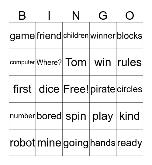 Playtime Part 1 Bingo Card