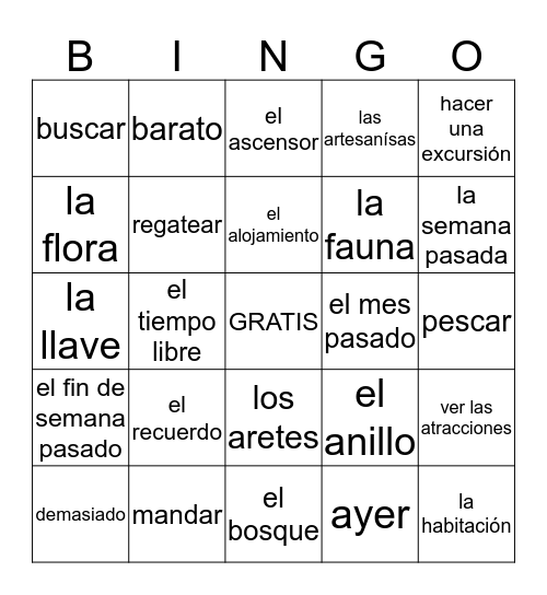 U1L2 Vocabulario Bingo Card