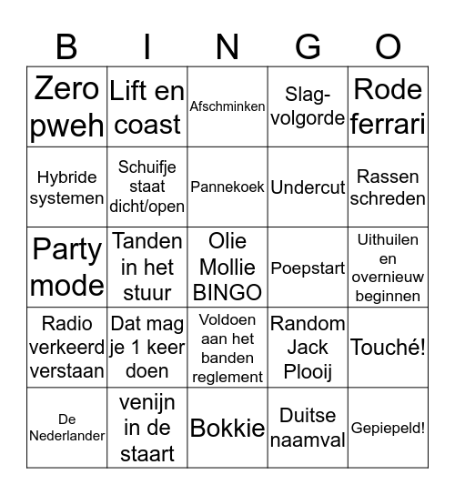 Olie Mollie Bingo Card