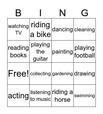 Free Time Bingo Card